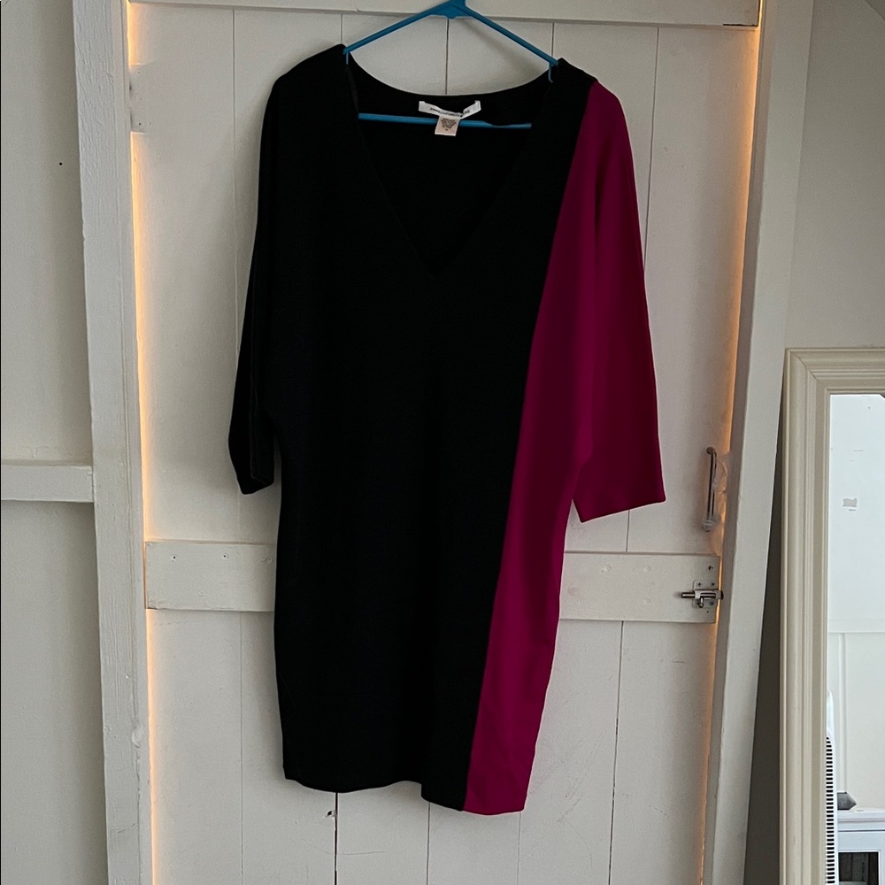 Diane Von Furstenberg Black and Pink Asymmetrical Dress